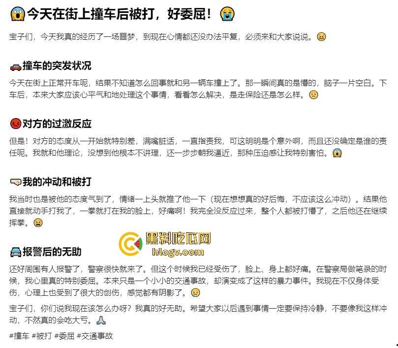 奇葩小仙女撞车先动手，结果男子十拳连击加扫把伺候，最后夹尾巴认怂小红书写小作文求网爆！