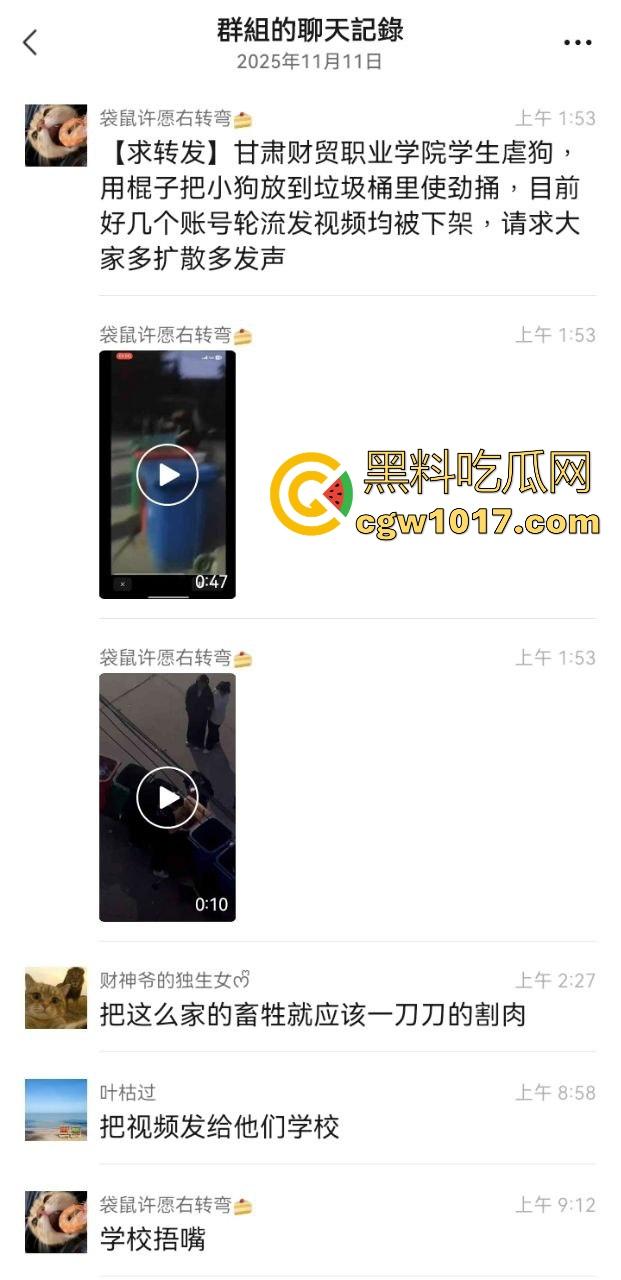 甘肃财贸职业学院学生虐狗事件曝光！把流浪小狗放到垃圾桶李用棍子猛捅，学生抖音扩散，多个账号被封禁！-1